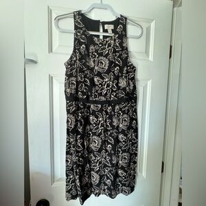 LOFT Black & Cream Floral Sleeveless Midi Dress